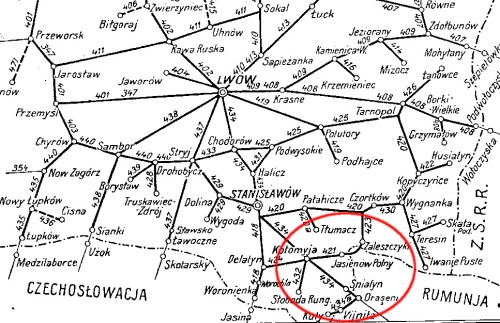Mapa IV okręgu PKP, 1938 rok